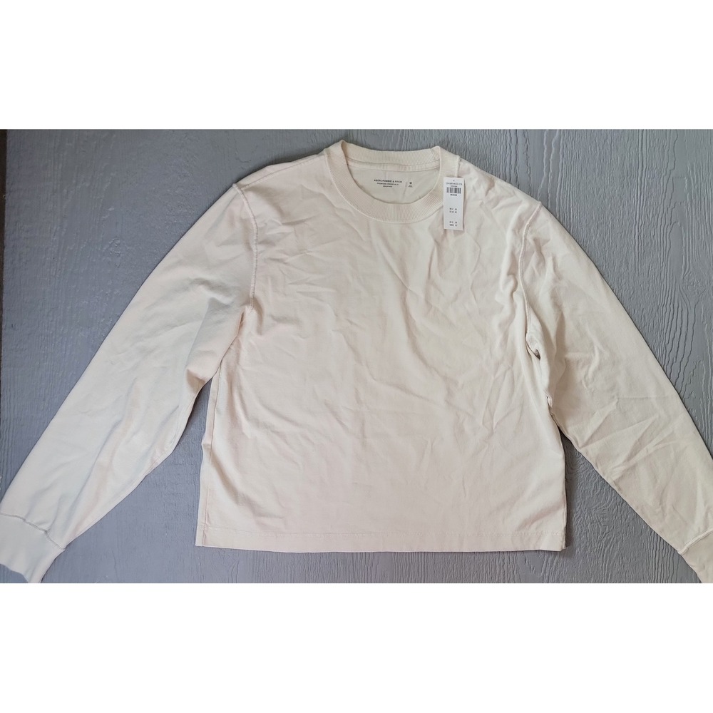 Abercrombie & Fitch Premium‎ Essentials Cropped Long Sleeve Tee Cream Womens Med